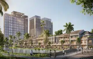 Phối cảnh tổng thể của dự án Xanh Island Cát Bà với các căn hộ cao cấp và shophouse hiện đại.