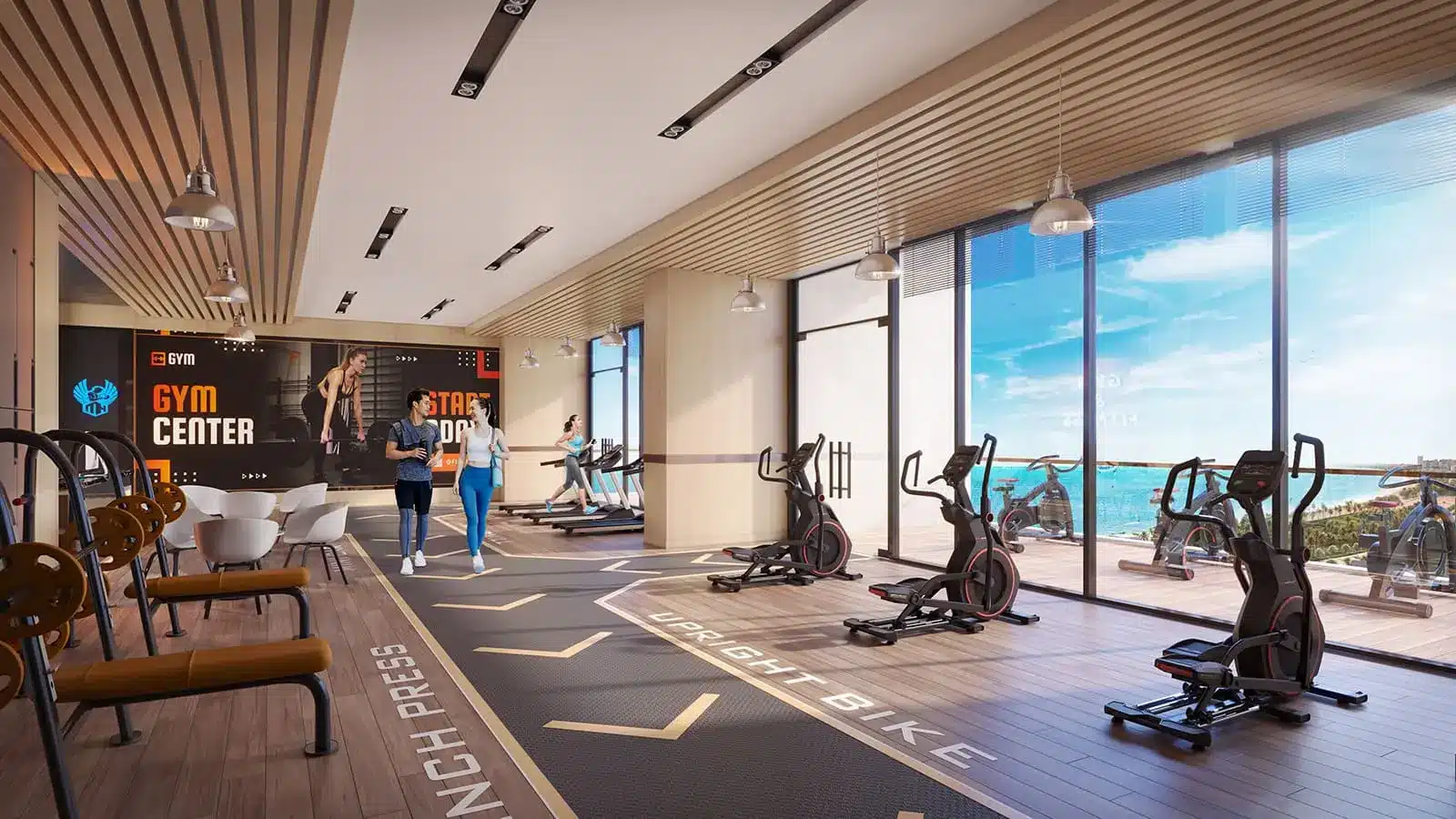 Phòng gym hiện đại với view biển tuyệt đẹp tại dự án Sun Costa Residences Đà Nẵng.